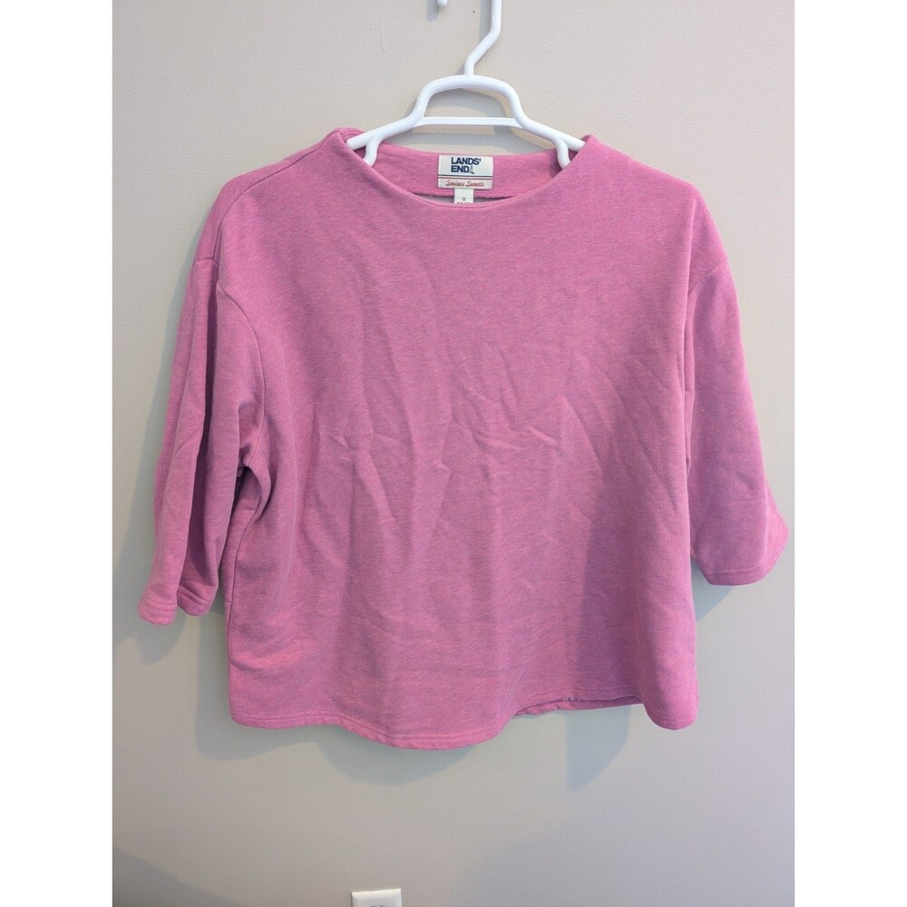 LANDS' END Women's 1X Serious Sweats Pullover Sweatshirt Cotton Pink Workout